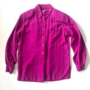 Pink 100% silk button-up blouse with collar